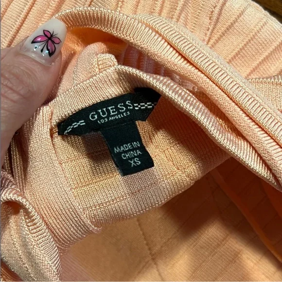 Guess | Women’s Size XS Salmon Pink Ribbed Bodycon Mini Dress - Picture 2 of 13
